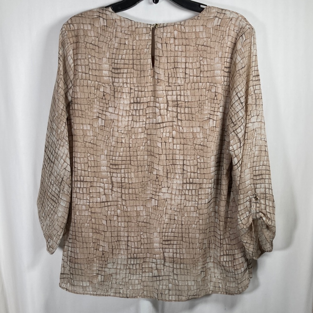 Christopher & Banks Tan White Tiered Lined Women's Blouse Sz L - Picture 6 of 8
